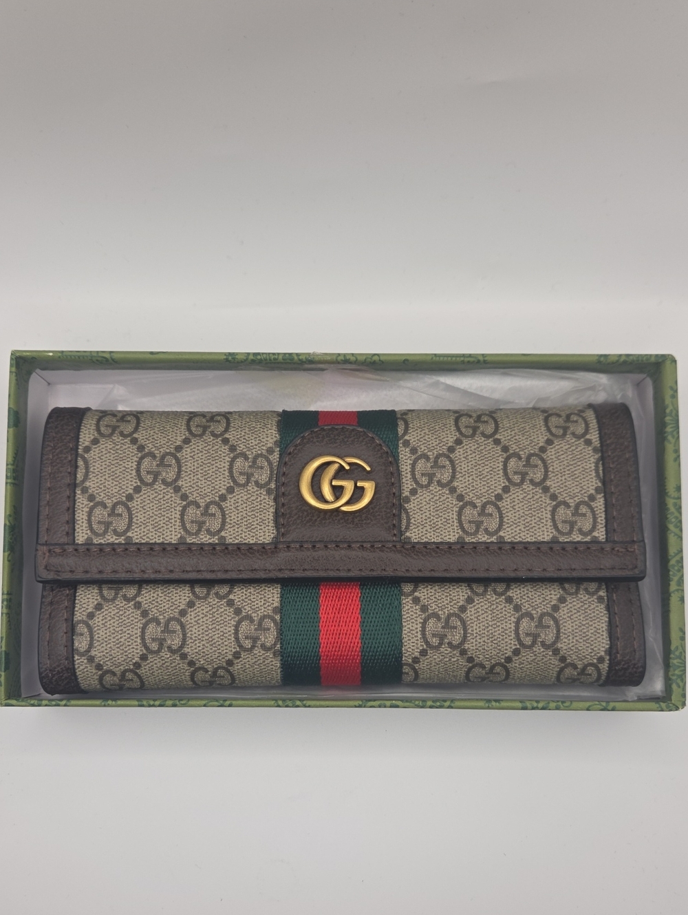 Womenโs Fashion Long Wallet Brown Beige Red Green Stripe New